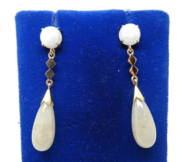 14k Gold White Jade Drop Earrings (#J3779)