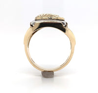 10k Yellow Gold Men's Double Warrior Gold Cameo Ring Black Enamel (#J6181)