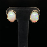 14k Yellow Gold Oval Genuine Natural Opal Bezel Stud Earrings Jewelry (#J6712)