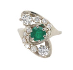 14k White Gold .65ct Genuine Natural Emerald and Diamond Cocktail Ring (#J7164)