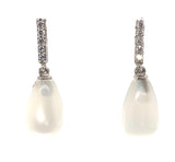 Platinum Genuine Moonstone Briolette Drop Earrings with Diamond Accents (#J7539)