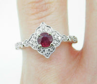 14k White Gold .46ct Genuine Natural Ruby Ring with Diamond Halo (#J5100)