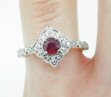 14k White Gold .46ct Genuine Natural Ruby Ring with Diamond Halo (#J5100)