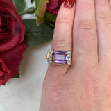 Retro 14k Yellow Gold 2.80 Carat Genuine Natural Amethyst Diamond Ring (#J7201)