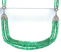 14k Gold 300 Carat Genuine Natural Emerald Bead Multi Strand Necklace (#J5399)