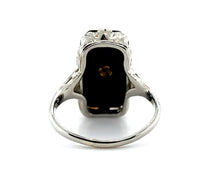 18k White Gold Faceted Genuine Natural Black Onyx Ring with Diamond (#J5823)