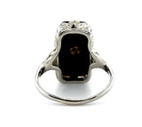 18k White Gold Faceted Genuine Natural Black Onyx Ring with Diamond (#J5823)