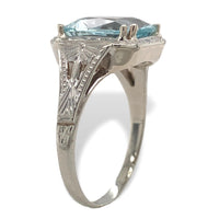 14k White Gold Filigree 3.12 Carat Genuine Natural Aquamarine Ring (#J7158)