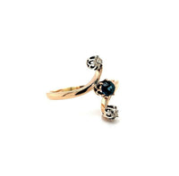14k Gold Victorian Mine Cut Genuine Natural Diamond and Sapphire Ring (#J5496)