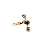 14k Gold Victorian Mine Cut Genuine Natural Diamond and Sapphire Ring (#J5496)