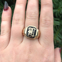 10k Yellow Gold Men's Genuine Natural Black Onyx Ring with Initial (#J6363)