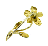 Art Nouveau 14k Yellow Gold Cast Flower Genuine Natural Diamond Pin (#J4750)