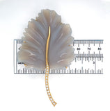 16k Yellow Gold .666 Large Carved Genuine Natural Chalcedony Leaf Pin (#J6234)