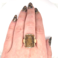 10k Yellow Gold Genuine Natural Tiger's Eye Quartz Cameo Men's Ring (#J5890)