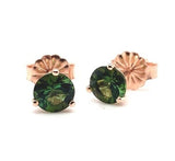 14k Rose Gold Round Green Genuine Natural Tourmaline Stud Earrings (#J5656)