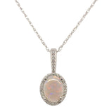 Platinum Australian Genuine Natural Opal and Diamond Pendant with Chain (#J7523)