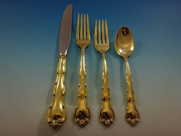Rondo Gold by Gorham Sterling Silver Flatware Set Service For 12 Vermeil 48 Pcs