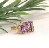 Retro 14k Yellow Gold 2.80 Carat Genuine Natural Amethyst Diamond Ring (#J7201)