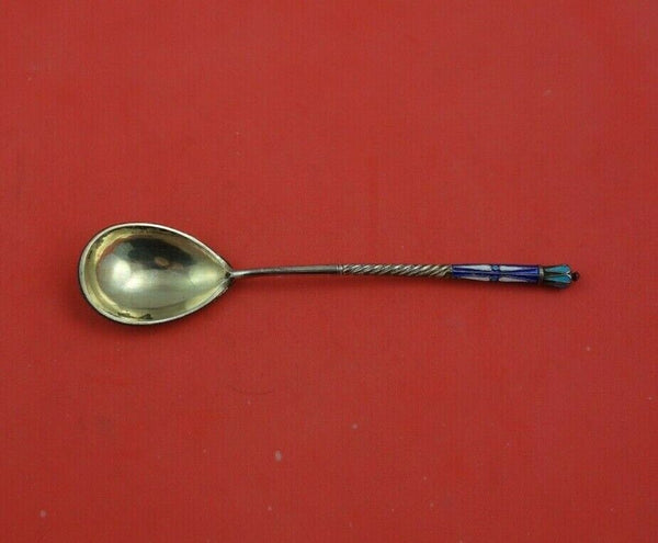 Russian Sterling Silver Sugar Spoon Vermeil Enameled 5 1/2" Serving Heirloom