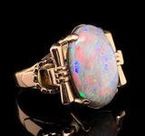 14k Rose Gold Retro Genuine Natural Black Opal Ring Handwrought Size 7 (#J6932)