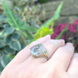 14k Gold Filigree Genuine Natural Rock Crystal Diamond Ring Size 7.75 (#J6207)