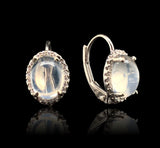 14k Gold 1.80ct TW Genuine Moonstone and Diamond Halo Leverback Earrings #J7126