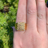 Italian 18k Yellow Gold Men's Ring with Palm Tree and Swords Size 10.75 (#J6636)