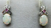 14k Gold Genuine Natural Opal Post Earrings w/ Pink Sapphire & Diamonds (#J3443)