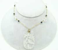 14k Yellow Gold Art Deco Carved Rock Crystal Necklace Jewelry (#J2428)
