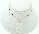 14k Yellow Gold Art Deco Carved Rock Crystal Necklace Jewelry (#J2428)