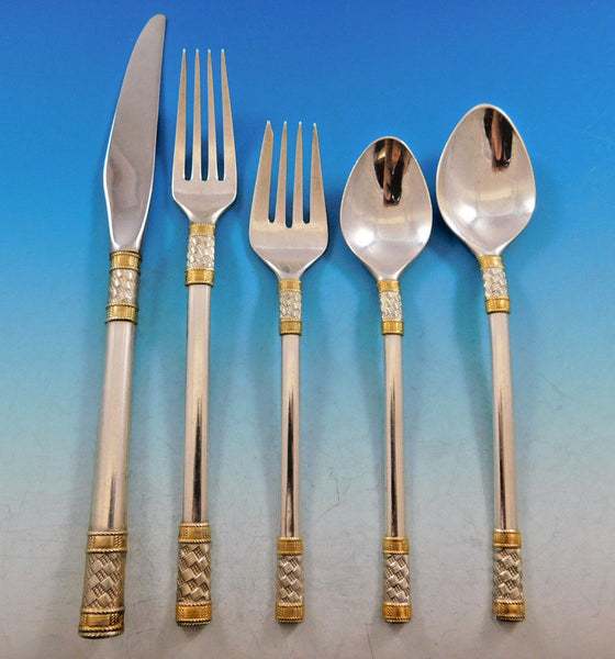 Aegean Weave Gold by Wallace Sterling Silver Flatware Set 12 Service 60 pieces