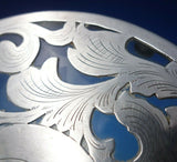 National Silver Co Glass Trivet Plate w/Sterling Silver Overlay Footed 7" #5495