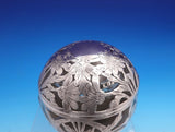 Art Nouveau Silver Overlay Glass Inkwell Chrysanthemum Floral 3 1/2" (#9225)