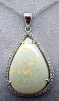 14k Gold 5.67ct Pear Genuine Natural Opal Pendant with .16ct Diamonds (#J3427)