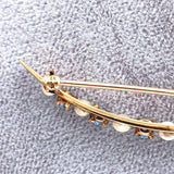 14k Yellow Gold Montana Sapphire and Pearl Crescent Pin (#J5469)