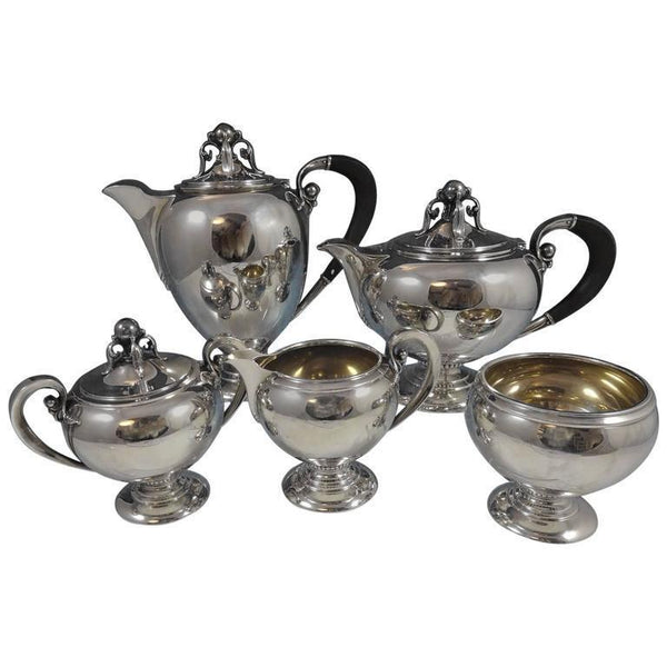 M Fred Hirsch Sterling Silver Tea Set 5pc 3-D Ball #600 #0844 Midcentury Modern