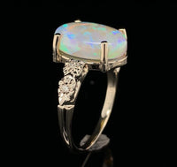 14k White Gold 3.97 Carat Australian Genuine Natural Opal Ring Size 7.25 #J6575