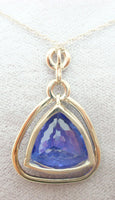 14k Gold 8.94ct Trillion Cut Genuine Natural Tanzanite Pendant w/Diamonds #J2840