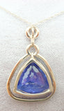 14k Gold 8.94ct Trillion Cut Genuine Natural Tanzanite Pendant w/Diamonds #J2840