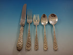 Rose by Stieff Sterling Silver Flatware Set Service 33 Pieces Repousse