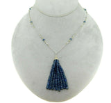 14k White Gold Genuine Natural Diamond and Blue Sapphire Tassel Pendant (#J4682)