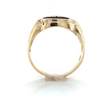 10k Yellow Gold Men's Genuine Natural Black Onyx Ring with Initial (#J6363)