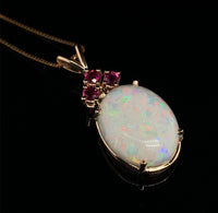 14k Gold Oval 13.89 Carat Australian Genuine Natural Opal Pendant Rubies #J6715