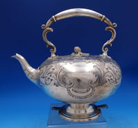 Martin, Hall and Co English Silverplate Kettle on Stand Bright-Cut w/Rams #7418