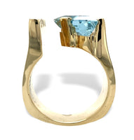 14k Yellow Gold Heavy Modern Genuine Natural Aquamarine Diamond Ring (#J7307)