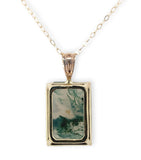 14k Yellow Gold 7.26 Carat Genuine Natural Moss Agate Pendant w/ Chain (#J7259)