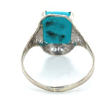 10k Gold Genuine Natural Turquoise Ring w/ Rose and Green Gold Flowers (#J6565)