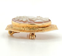 10k Yellow Gold Genuine Natural Shell Cameo Small Pendant Pin Jewelry (#J6892)