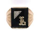 10k Yellow Gold Genuine Natural Onyx and Diamond Men's Ring Initial "L" (#J6129)