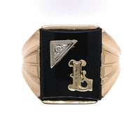 10k Yellow Gold Genuine Natural Onyx and Diamond Men's Ring Initial "L" (#J6129)